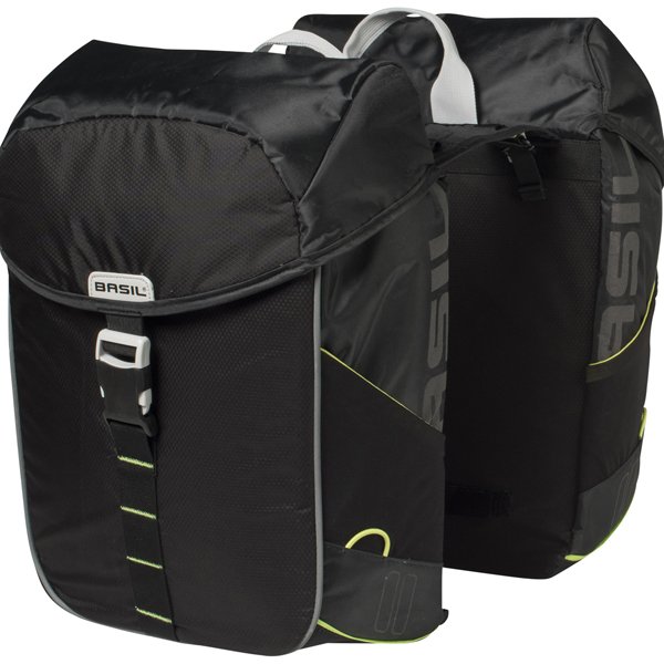 Basil fietstas dubbel Miles black lime 32L